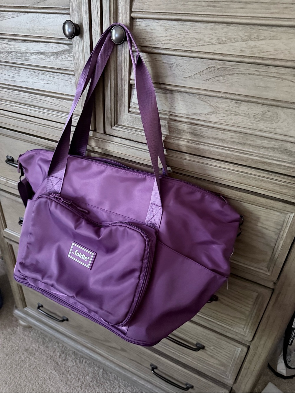 Foldie Purple Nylon Tote Bag with Front Pocket